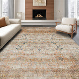 Ultra Soft Area Rug, Non Slip, Stain Resistant, Washable Area Rugs for Living Room, Bedroom, Rustic Retro Botanical Design(Beige)