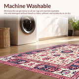 Ultra Soft Area Rug, Non Slip, Stain Resistant, Washable Area Rugs for Living Room, Bedroom, Floral Vintage Washable Nursery Area Carpet(White)