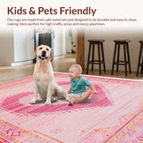 Ultra Soft Area Rug, Non Slip, Stain Resistant, Washable Area Rugs for Living Room, Bedroom, Lovely Romantic Vintage Style(Pink)