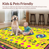 Ultra Soft Area Rug, Non Slip, Stain Resistant, Washable Area Rugs for Living Room, Bedroom, Mystical Geometric Velvet Accent(Yellow)