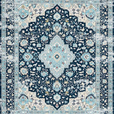 Ultra Soft Area Rug, Non Slip, Stain Resistant, Washable Area Rugs for Living Room, Bedroom, Elegant Transitional Damask Aesthetic(Blue)