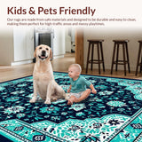 Ultra Soft Area Rug, Non Slip, Stain Resistant, Washable Area Rugs for Living Room, Bedroom, Non-Shedding Floral Medallion Bedroom Carpet(Blue)