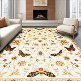 Ultra Soft Area Rug, Non Slip, Stain Resistant, Washable Area Rugs for Living Room, Bedroom, Beige Insect Moth Butterfly Floral Area(Ivory)