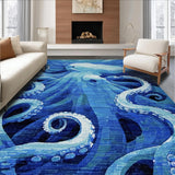 Ultra Soft Area Rug, Non Slip, Stain Resistant, Washable Area Rugs for Living Room, Bedroom, Oceanic Marine Life with 3D Octopus and Nautical Fish School in Blue(Blue)