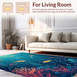 Ultra Soft Area Rug, Non Slip, Stain Resistant, Washable Area Rugs for Living Room, Bedroom, Oceanic Sensory Mat Marine Life & Bubbles Play Area Rug Design(Blue)