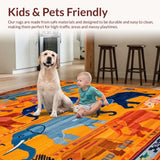 Ultra Soft Area Rug, Non Slip, Stain Resistant, Washable Area Rugs for Living Room, Bedroom, Dynamic Elephant Illustration Charm(Orange)