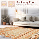 Ultra Soft Area Rug, Non Slip, Stain Resistant, Washable Area Rugs for Living Room, Bedroom, Rustic Diamond Lattice Motif(Orange)