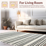 Ultra Soft Area Rug, Non Slip, Stain Resistant, Washable Area Rugs for Living Room, Bedroom, Elegant Black and Cream Geometry(Beige)