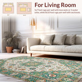 Ultra Soft Area Rug, Non Slip, Stain Resistant, Washable Area Rugs for Living Room, Bedroom, Vintage Floral Geometric Elegance(Green)