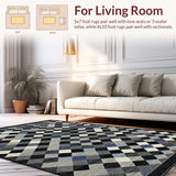Ultra Soft Area Rug, Non Slip, Stain Resistant, Washable Area Rugs for Living Room, Bedroom, Minimalist Geometric Black and White Motif(Gray)