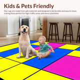 Ultra Soft Area Rug, Non Slip, Stain Resistant, Washable Area Rugs for Living Room, Bedroom, Vibrant Geometric Learning Pattern(Yellow)