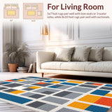 Ultra Soft Area Rug, Non Slip, Stain Resistant, Washable Area Rugs for Living Room, Bedroom, Interactive White Geometric Motif(Gray)