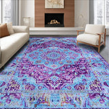 Ultra Soft Area Rug, Non Slip, Stain Resistant, Washable Area Rugs for Living Room, Bedroom, Vibrant Boho Geometric Fusion(Blue)