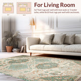 Ultra Soft Area Rug, Non Slip, Stain Resistant, Washable Area Rugs for Living Room, Bedroom, Distressed Oriental Ivory Sage Living Room Rug(Beige)
