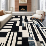 Ultra Soft Area Rug, Non Slip, Stain Resistant, Washable Area Rugs for Living Room, Bedroom, Art Deco Revival: Black and White Stripe Woven Floor Carpet(Black)