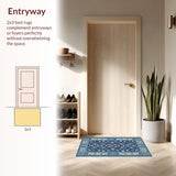 Ultra Soft Area Rug, Non Slip, Stain Resistant, Washable Area Rugs for Living Room, Bedroom, Retro Floral Bedroom Area Rug Machine Washable(Blue)