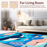 Ultra Soft Area Rug, Non Slip, Stain Resistant, Washable Area Rugs for Living Room, Bedroom, Bright Childlike Ocean Scene(Blue)