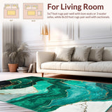 Ultra Soft Area Rug, Non Slip, Stain Resistant, Washable Area Rugs for Living Room, Bedroom, Sleek Emerald Marble Motif(Green)