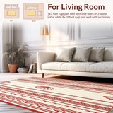 Ultra Soft Area Rug, Non Slip, Stain Resistant, Washable Area Rugs for Living Room, Bedroom, Coastal Red/Beige Square Area(Red)