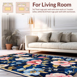 Ultra Soft Area Rug, Non Slip, Stain Resistant, Washable Area Rugs for Living Room, Bedroom, Artful Ogee Floral Aesthetic(Blue)
