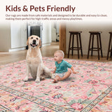 Ultra Soft Area Rug, Non Slip, Stain Resistant, Washable Area Rugs for Living Room, Bedroom, Whimsical Nature-Inspired Floral Design(Pink)