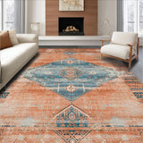 Ultra Soft Area Rug, Non Slip, Stain Resistant, Washable Area Rugs for Living Room, Bedroom, Artistic Vintage Ethnic Motif(Orange)