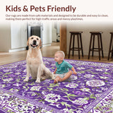 Ultra Soft Area Rug, Non Slip, Stain Resistant, Washable Area Rugs for Living Room, Bedroom, Whimsical Greenery and Petals(Purple)