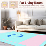 Ultra Soft Area Rug, Non Slip, Stain Resistant, Washable Area Rugs for Living Room, Bedroom, Pastel Playful Smiley Design(Blue)