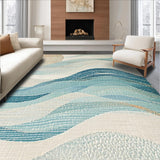 Ultra Soft Area Rug, Non Slip, Stain Resistant, Washable Area Rugs for Living Room, Bedroom, Oceanic Serenity Rug with Coastal Shell Motifs and Wave Line Artwork(Beige)