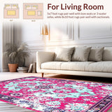 Ultra Soft Area Rug, Non Slip, Stain Resistant, Washable Area Rugs for Living Room, Bedroom, Eclectic Retro Diamond Design(Pink)