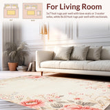 Ultra Soft Area Rug, Non Slip, Stain Resistant, Washable Area Rugs for Living Room, Bedroom, Modern Playful Flower Graphics(Beige)