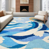 Ultra Soft Area Rug, Non Slip, Stain Resistant, Washable Area Rugs for Living Room, Bedroom, Get Naked Beachy Rug with Playful Wave Lettering and Tropical Board Accents(Blue)