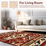 Ultra Soft Area Rug, Non Slip, Stain Resistant, Washable Area Rugs for Living Room, Bedroom, North American Tribal Patterned Beauty(Red)