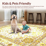 Ultra Soft Area Rug, Non Slip, Stain Resistant, Washable Area Rugs for Living Room, Bedroom, Yellow Geometric Bliss(White)