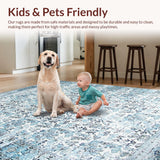 Ultra Soft Area Rug, Non Slip, Stain Resistant, Washable Area Rugs for Living Room, Bedroom, Elegant Contemporary Floral Aesthetic(Blue)