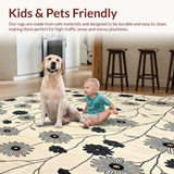 Ultra Soft Area Rug, Non Slip, Stain Resistant, Washable Area Rugs for Living Room, Bedroom, Artistic Daisy Bloom Entry With Modern Black Accent Floral Design(Beige)