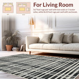 Ultra Soft Area Rug, Non Slip, Stain Resistant, Washable Area Rugs for Living Room, Bedroom, Graphic Stripe Rug with Interlocking Band Motifs and Fine Lines(Gray)