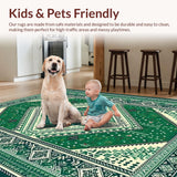Ultra Soft Area Rug, Non Slip, Stain Resistant, Washable Area Rugs for Living Room, Bedroom, Quaint Rustic Striped Design(Green)