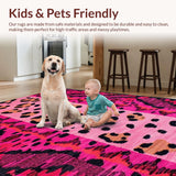 Ultra Soft Area Rug, Non Slip, Stain Resistant, Washable Area Rugs for Living Room, Bedroom, Chic Whimsical Animal Print Style(Pink)