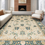 Ultra Soft Area Rug, Non Slip, Stain Resistant, Washable Area Rugs for Living Room, Bedroom, Elegant Vintage Floral Accents(Beige)