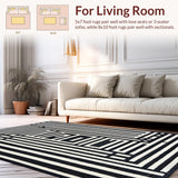 Ultra Soft Area Rug, Non Slip, Stain Resistant, Washable Area Rugs for Living Room, Bedroom, Contemporary Stripe Balance Rug with Dynamic Two-Tone Linear Motif(Black)