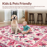 Ultra Soft Area Rug, Non Slip, Stain Resistant, Washable Area Rugs for Living Room, Bedroom, Modern Pastel Floral Fusion(White)