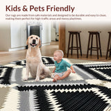 Ultra Soft Area Rug, Non Slip, Stain Resistant, Washable Area Rugs for Living Room, Bedroom, Elegant Neutral Geometric Look(Black)
