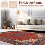 Ultra Soft Area Rug, Non Slip, Stain Resistant, Washable Area Rugs for Living Room, Bedroom, Cozy Rich Toned Trellis Style(Red)