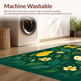 Ultra Soft Area Rug, Non Slip, Stain Resistant, Washable Area Rugs for Living Room, Bedroom, Elegant Dark Green Floral Accents(Green)