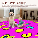 Ultra Soft Area Rug, Non Slip, Stain Resistant, Washable Area Rugs for Living Room, Bedroom, Vibrant Playful Numbered Safari Theme(Pink)