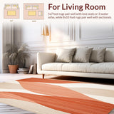 Ultra Soft Area Rug, Non Slip, Stain Resistant, Washable Area Rugs for Living Room, Bedroom, Beige Terracotta Wave(Orange)