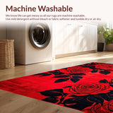 Ultra Soft Area Rug, Non Slip, Stain Resistant, Washable Area Rugs for Living Room, Bedroom, Stylish Black Leaf Artistry(Red)