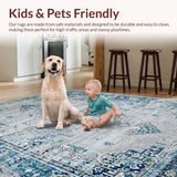 Ultra Soft Area Rug, Non Slip, Stain Resistant, Washable Area Rugs for Living Room, Bedroom, Vibrant Rustic Trellis Artwork(Blue)