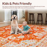 Ultra Soft Area Rug, Non Slip, Stain Resistant, Washable Area Rugs for Living Room, Bedroom, Striking Retro Diamond Pattern Blend(Orange)
